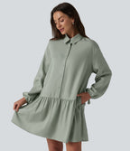 Robe chemise mini à manches longues avec poches
