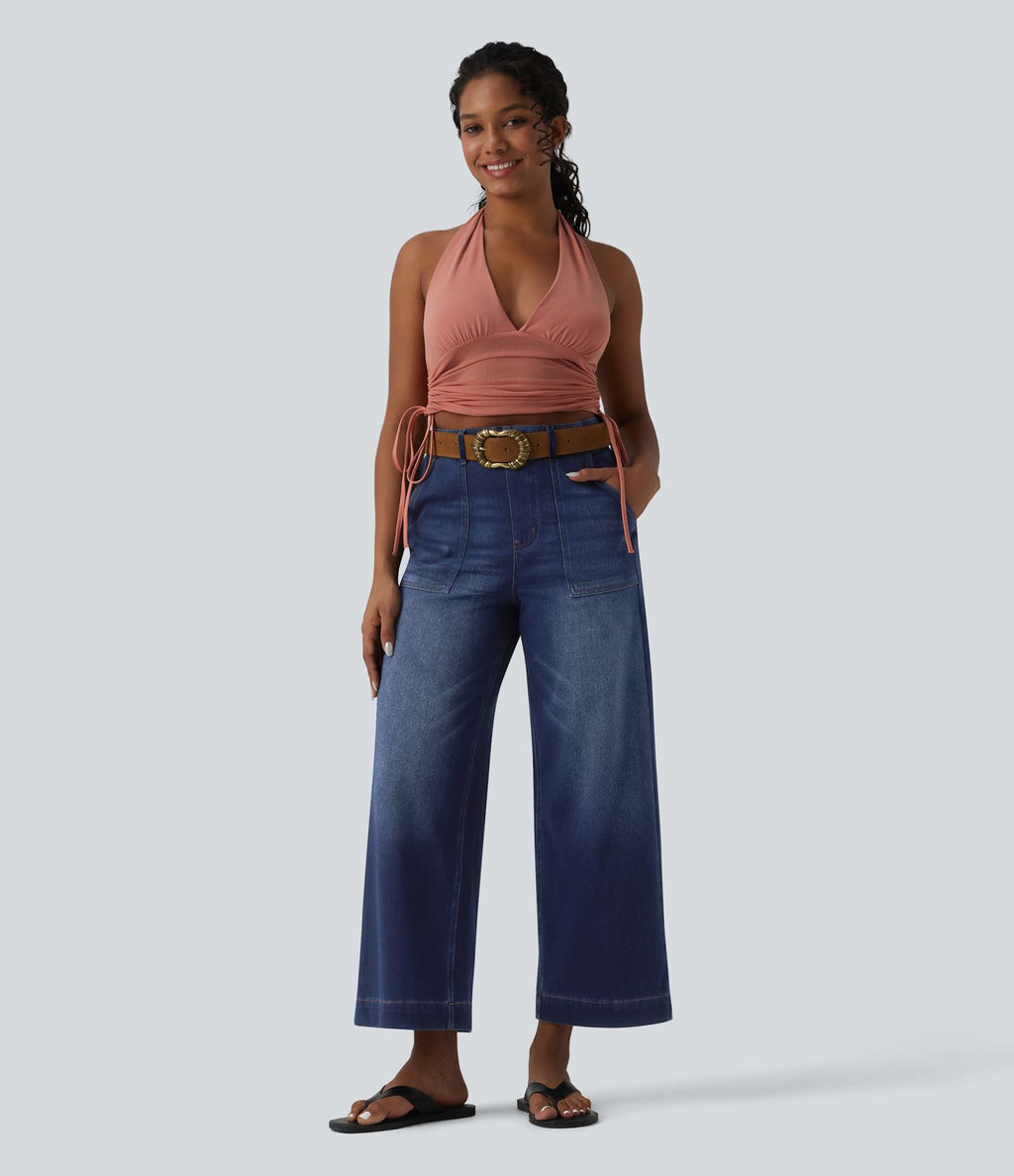 Jean large 7/8 casual Halara Flex™ taille haute ventre plat avec poches