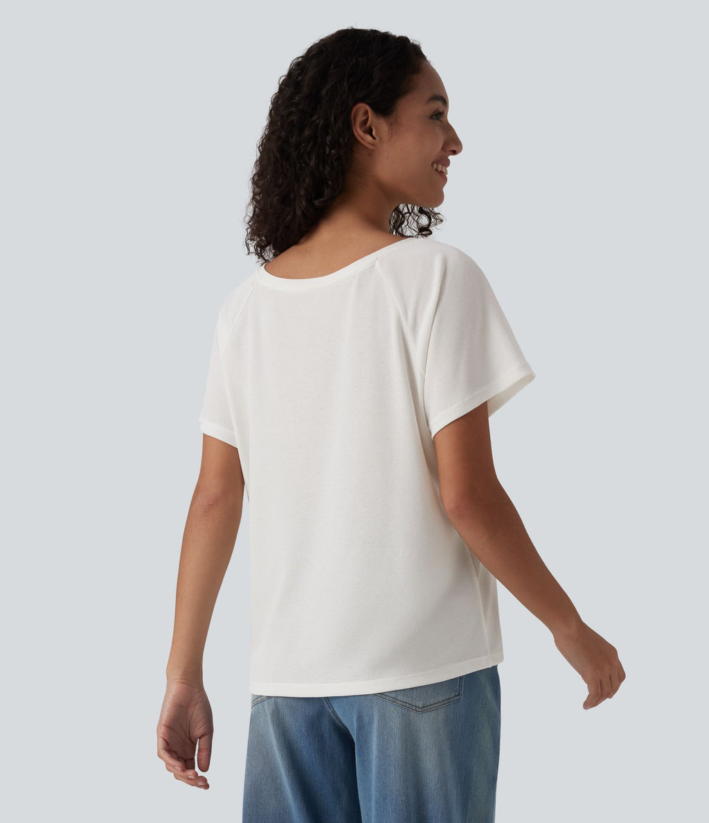 T-shirt casual col V manches raglan courtes coupe ample
