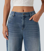 Jean Halara Flex™ mi-taille large ample délavé décontracté avec poches
