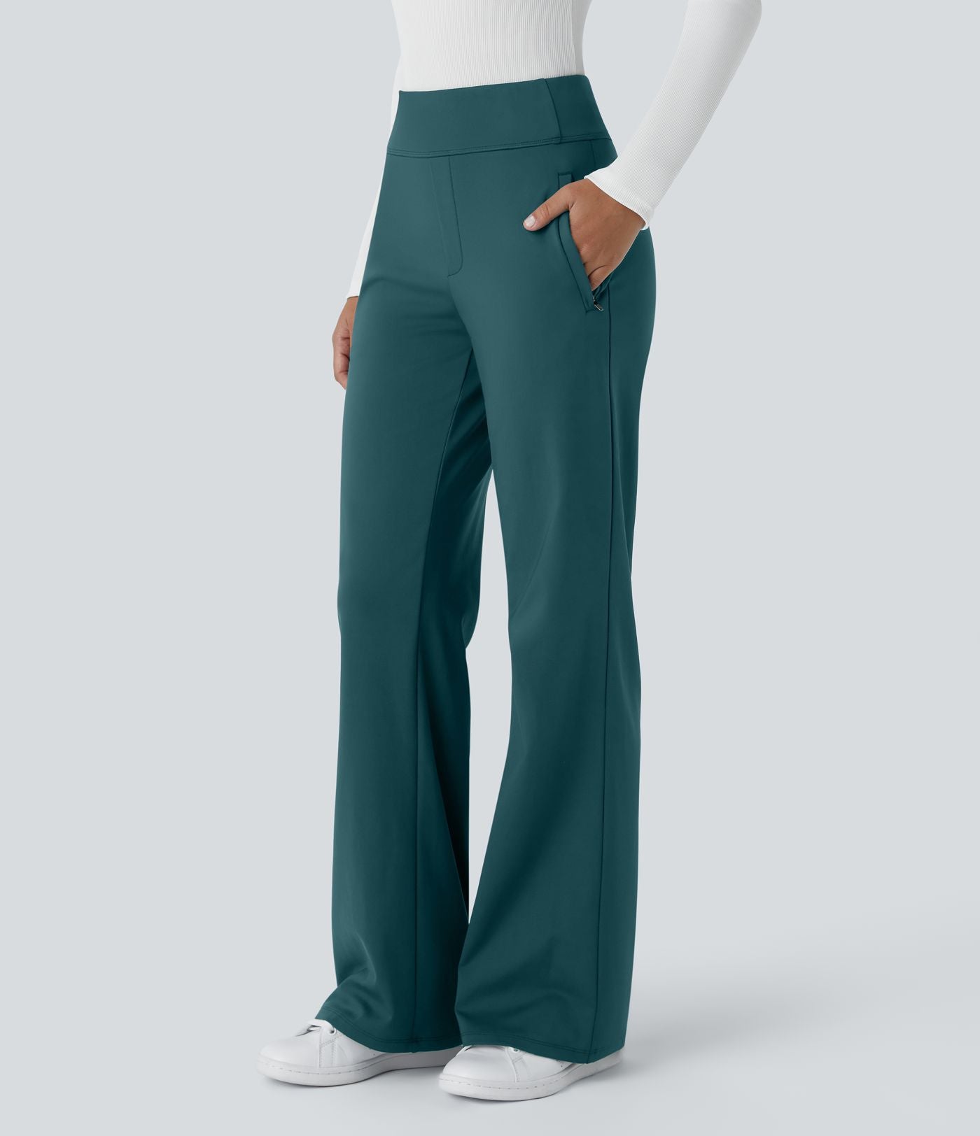 Pantalon tailleur évasé taille mi-haute Halara Flex™ DayStretch avec zip latéral et poches