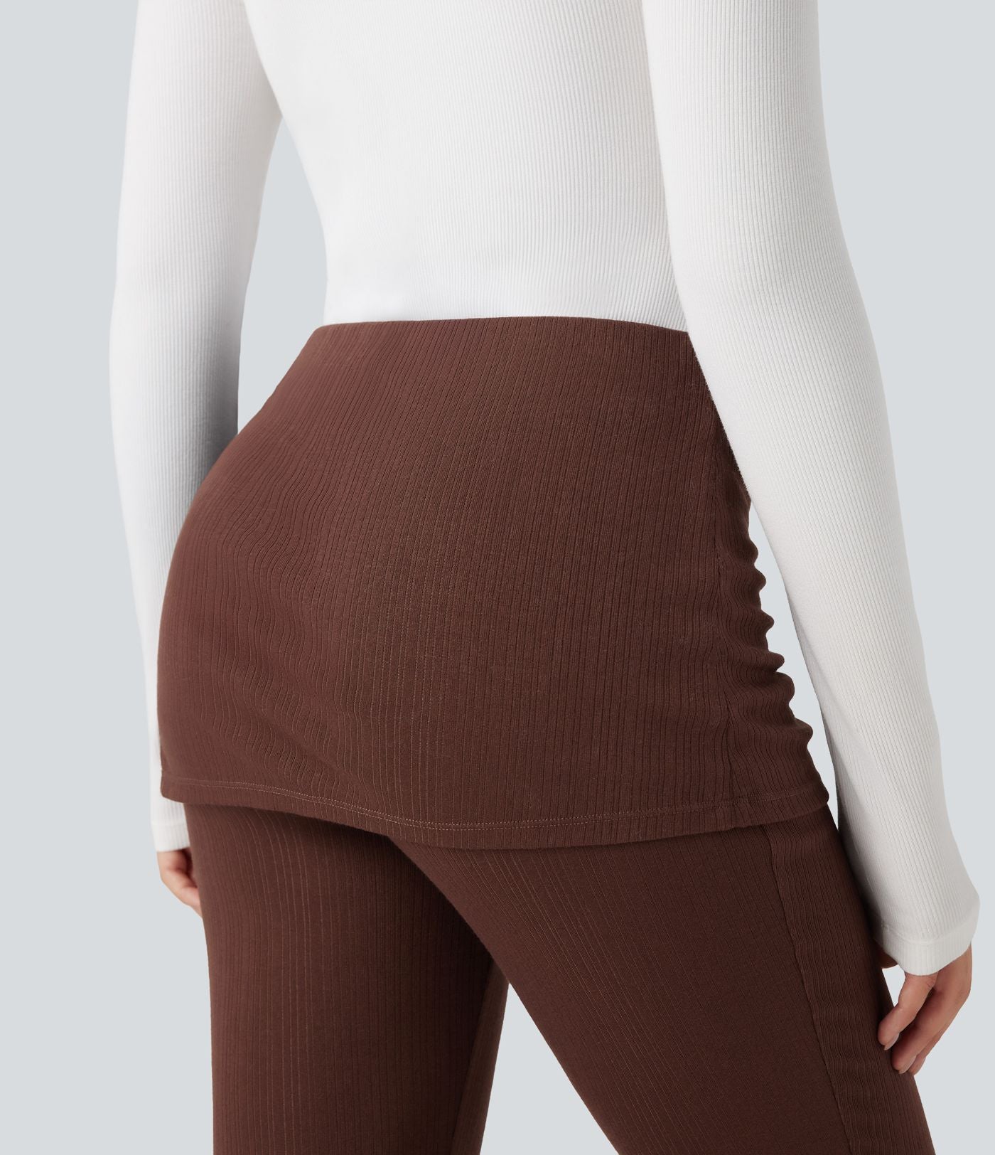 Pantalon évasé côtelé 2-en-1 froncé taille mi-haute avec cordon de serrage