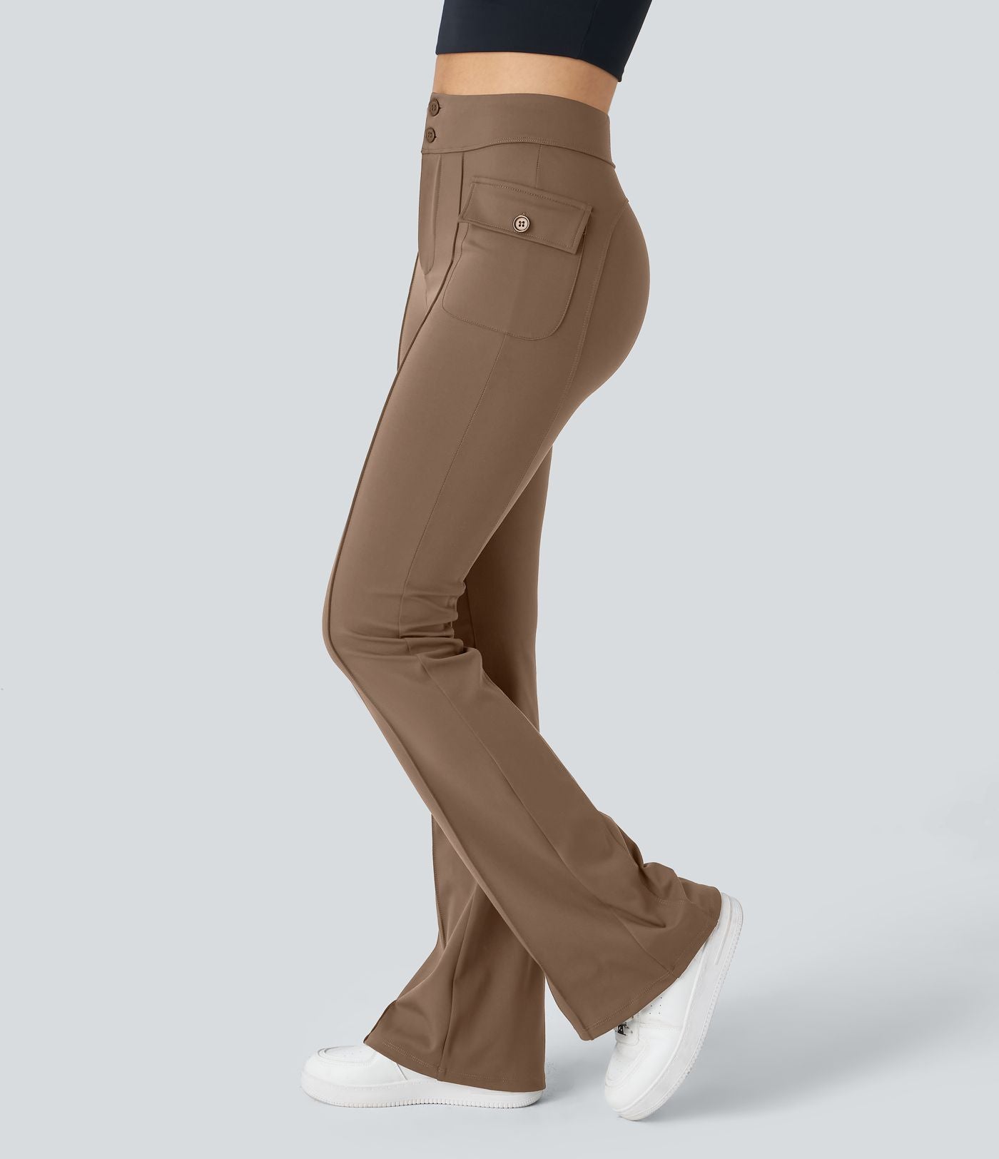 Pantalon cargo décontracté évasé taille haute avec poches à rabat latérales
