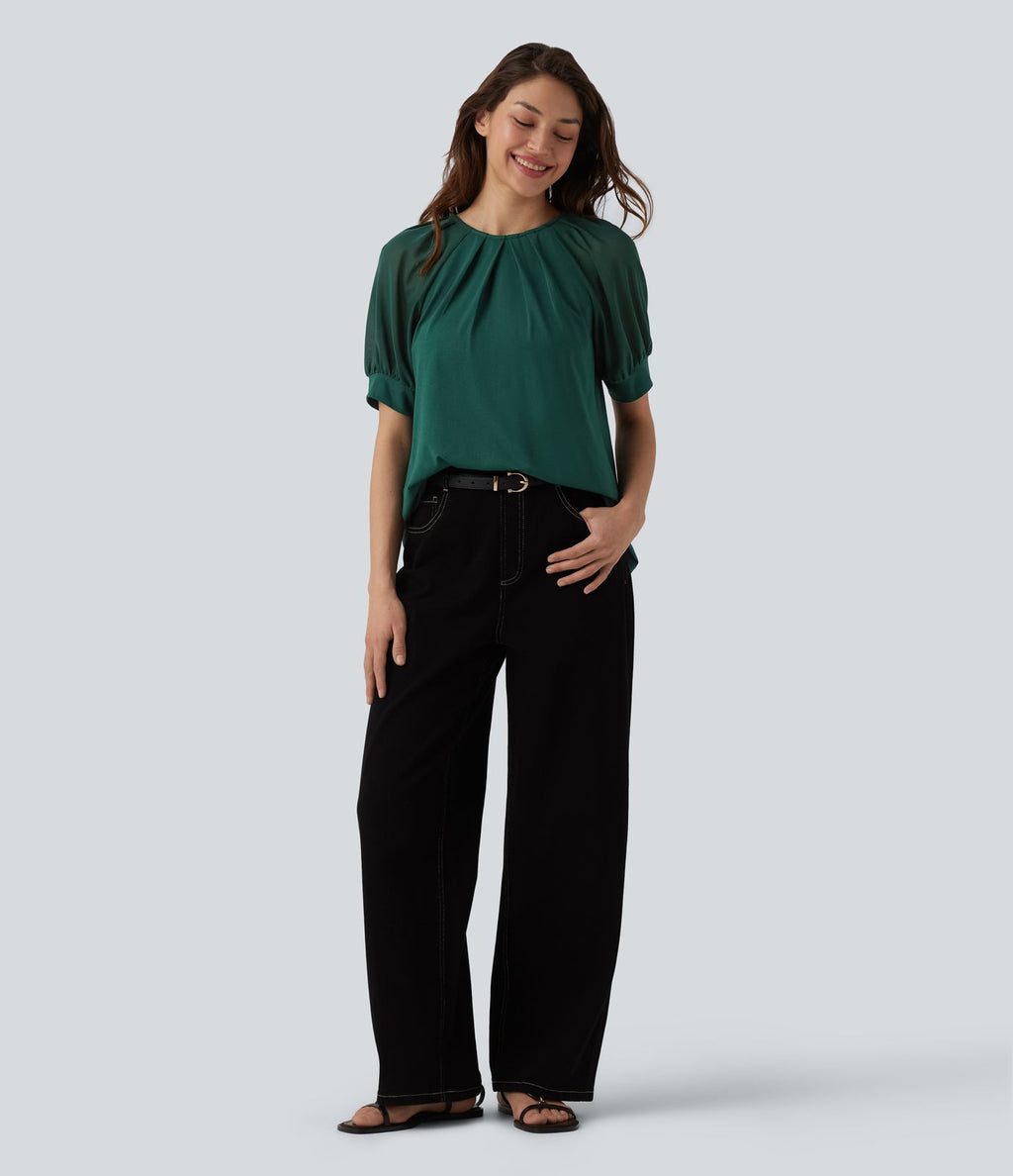 Blouse décontractée col rond manches courtes - réversible