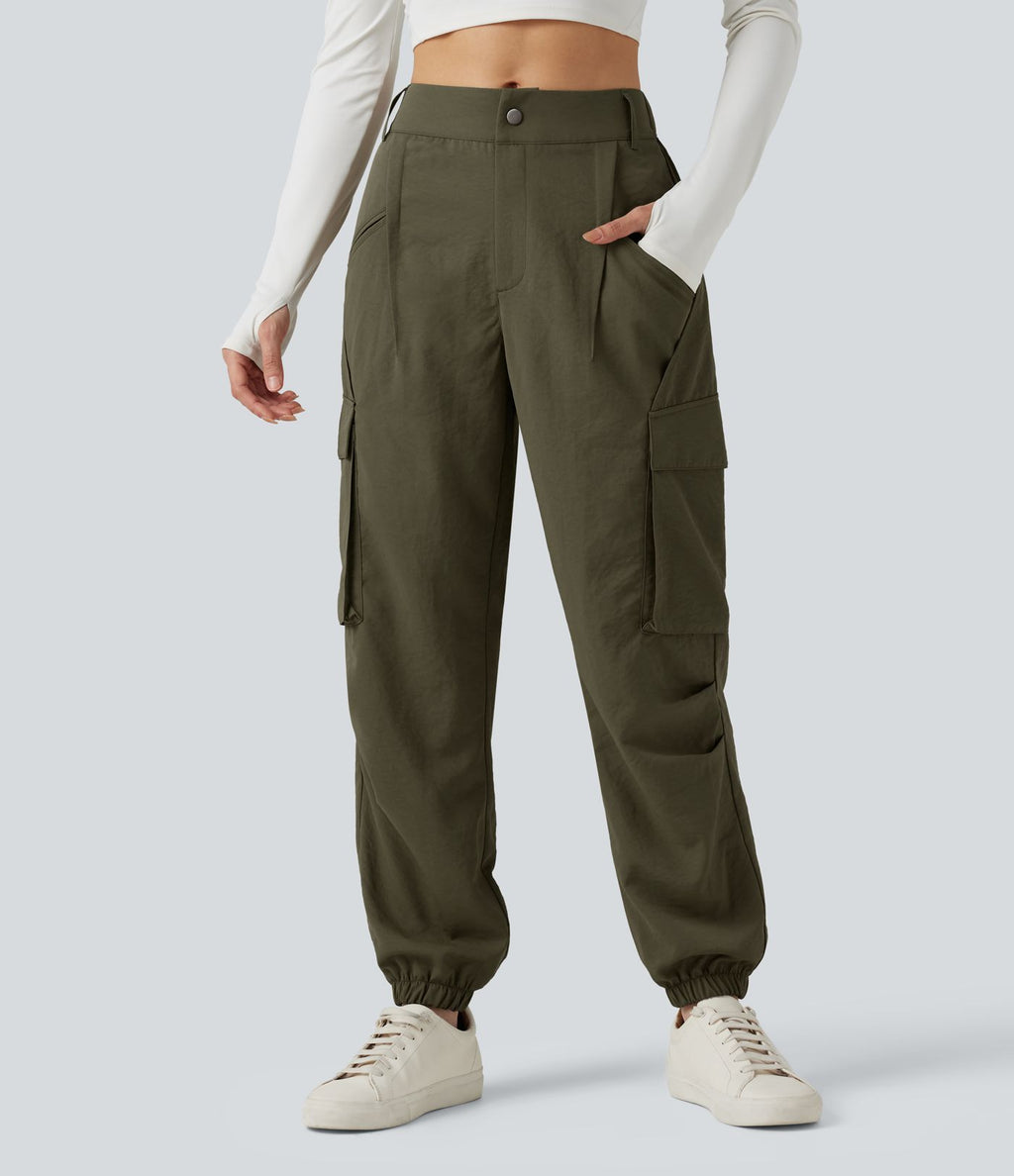 Jogging cargo décontracté, taille moyenne, à poches