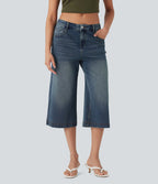 Jean capri décontracté Halara Flex™ baggy taille basse en maille extensible délavée avec poches