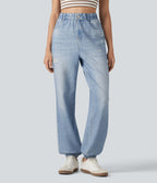 Jogging taille haute en molleton French Terry imprimé jean avec poches
