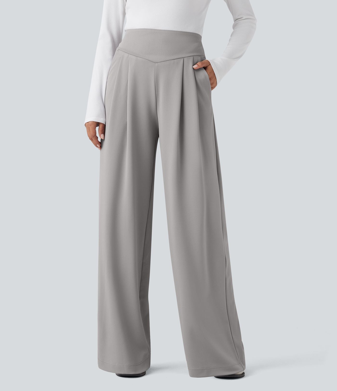 Pantalon de travail droit Halara Flex™ taille haute gainant en crêpe avec poches