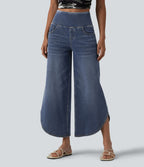 Halara Flex™ Jean large casual 7/8 ventre plat taille haute avec ourlet arrondi et poches