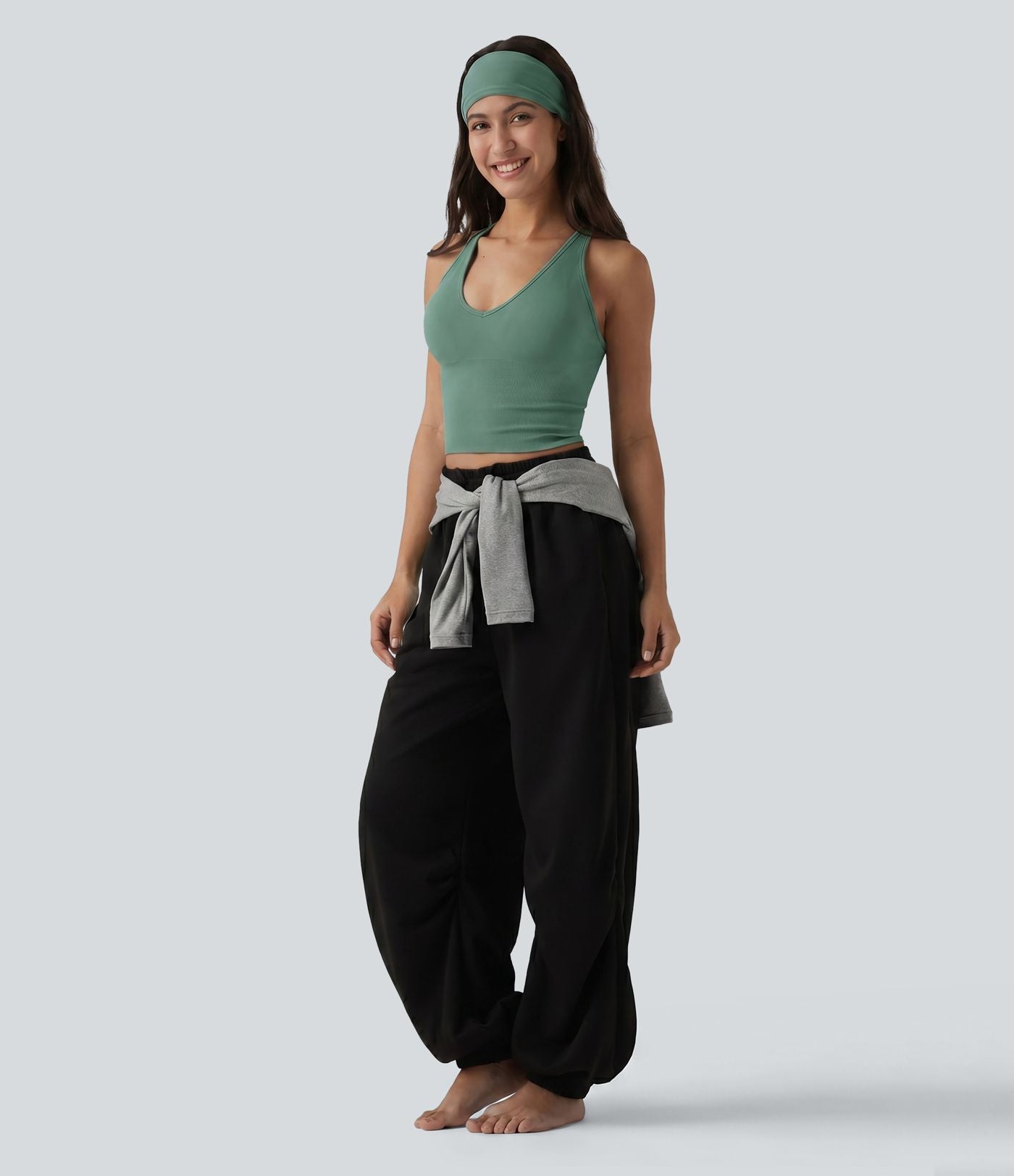 OneForm Seamless Flow Débardeur de yoga crop dos nu croisé décolleté en V profond avec soutien-gorge intégré
