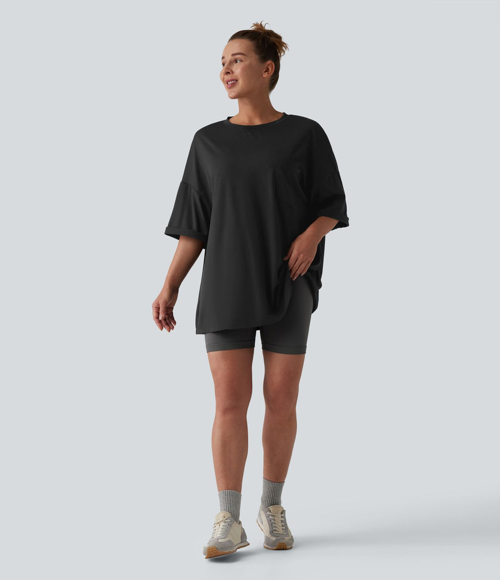 T-shirt décontracté col rond avec poche