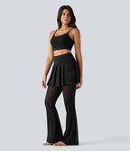 Legging de danse flare Breezeful™ 2-en-1 avec jupe plissée, taille haute, mesh contrasté, séchage rapide et poches
