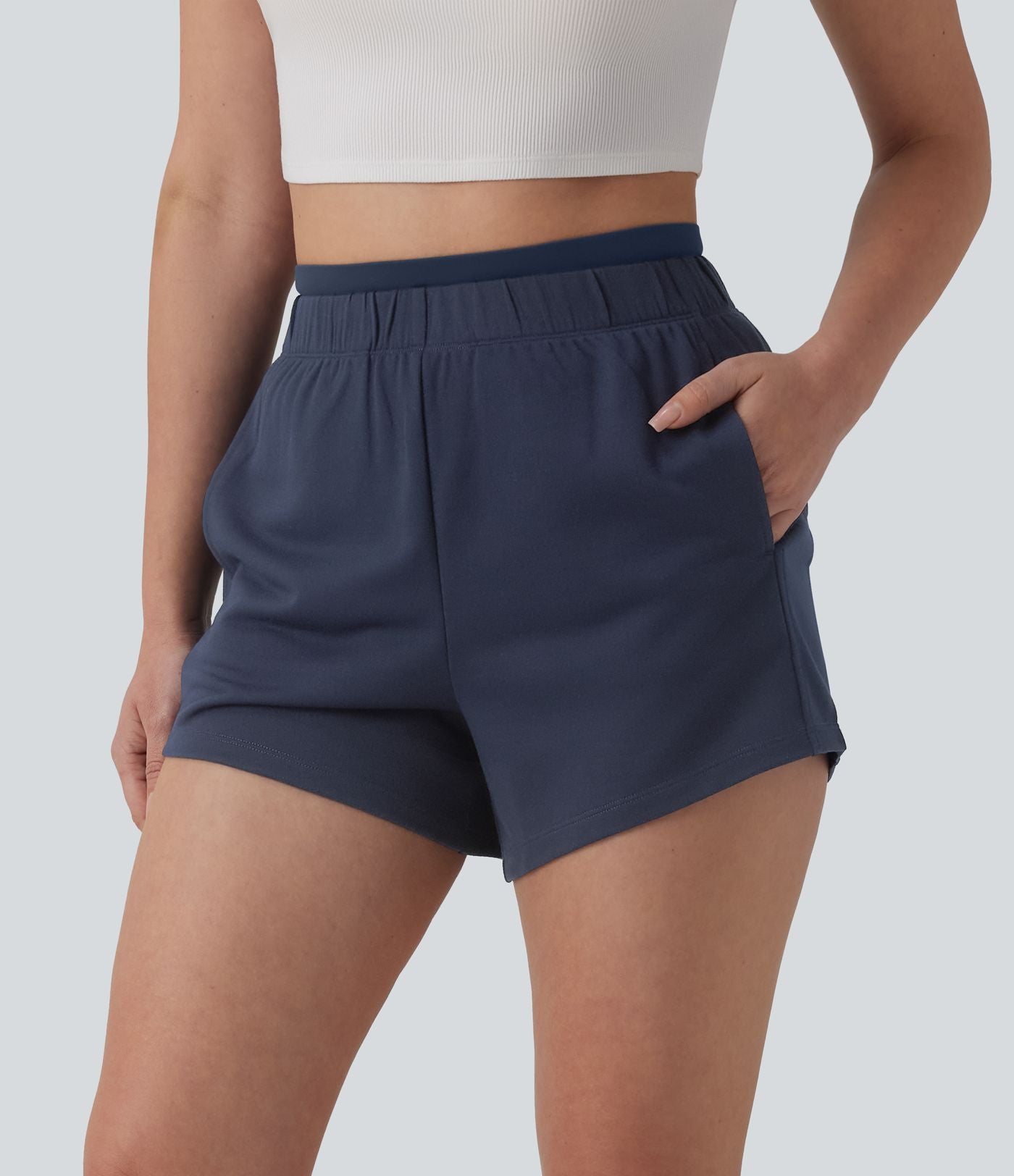 Short sweat décontracté 2 en 1 taille haute 10 cm avec poches