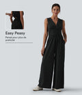 Combinaison tailleur col V sans manches à rayures et fronces avec poches - Easy Peasy