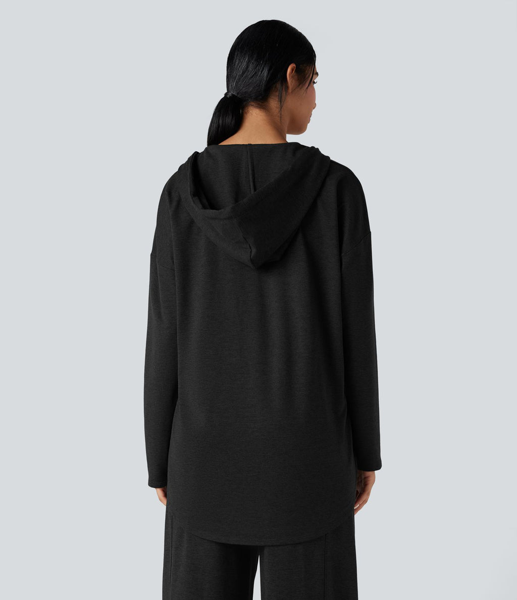 Sweat-shirt à capuche thermique oversize chiné séchage rapide ourlet arrondi - UPF40+