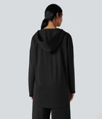 Sweat-shirt à capuche thermique oversize chiné séchage rapide ourlet arrondi - UPF40+