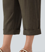 Pantalon de villégiature capri effet lin, grande taille, taille haute, avec poches