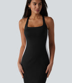 Robe midi moulante SoftlyZero™ Airy effet frais InstantCool color block avec brassière intégrée, effet gainant, short gainant intégré et bretelles croisées, accès facile Easy Peasy, protection solaire UPF50+