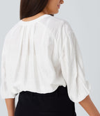 Haut décontracté oversize col V manches bouffantes 3/4