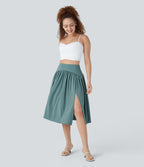 Breezeful™ Jupe de Vacances Midi Fluide à Taille Haute Plissée Fendue et à Séchage Rapide
