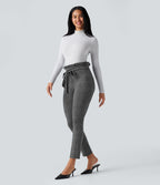 Pantalon tailleur skinny Halara Flex™ paper bag pied-de-poule carreaux taille haute à nœud avec poches