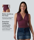 Body côtelé sans manches à col V avec fronces et coussinets amovibles