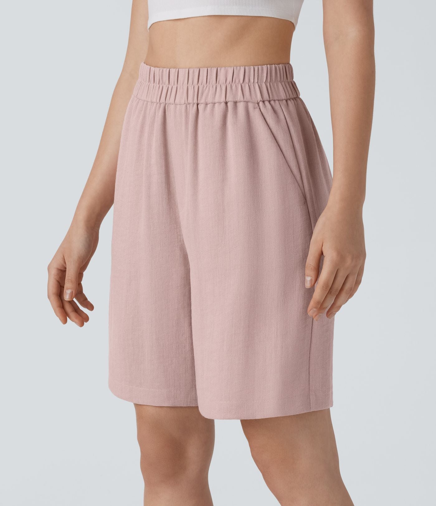 Short Bermuda Décontracté Taille Haute avec Poches Latérales
