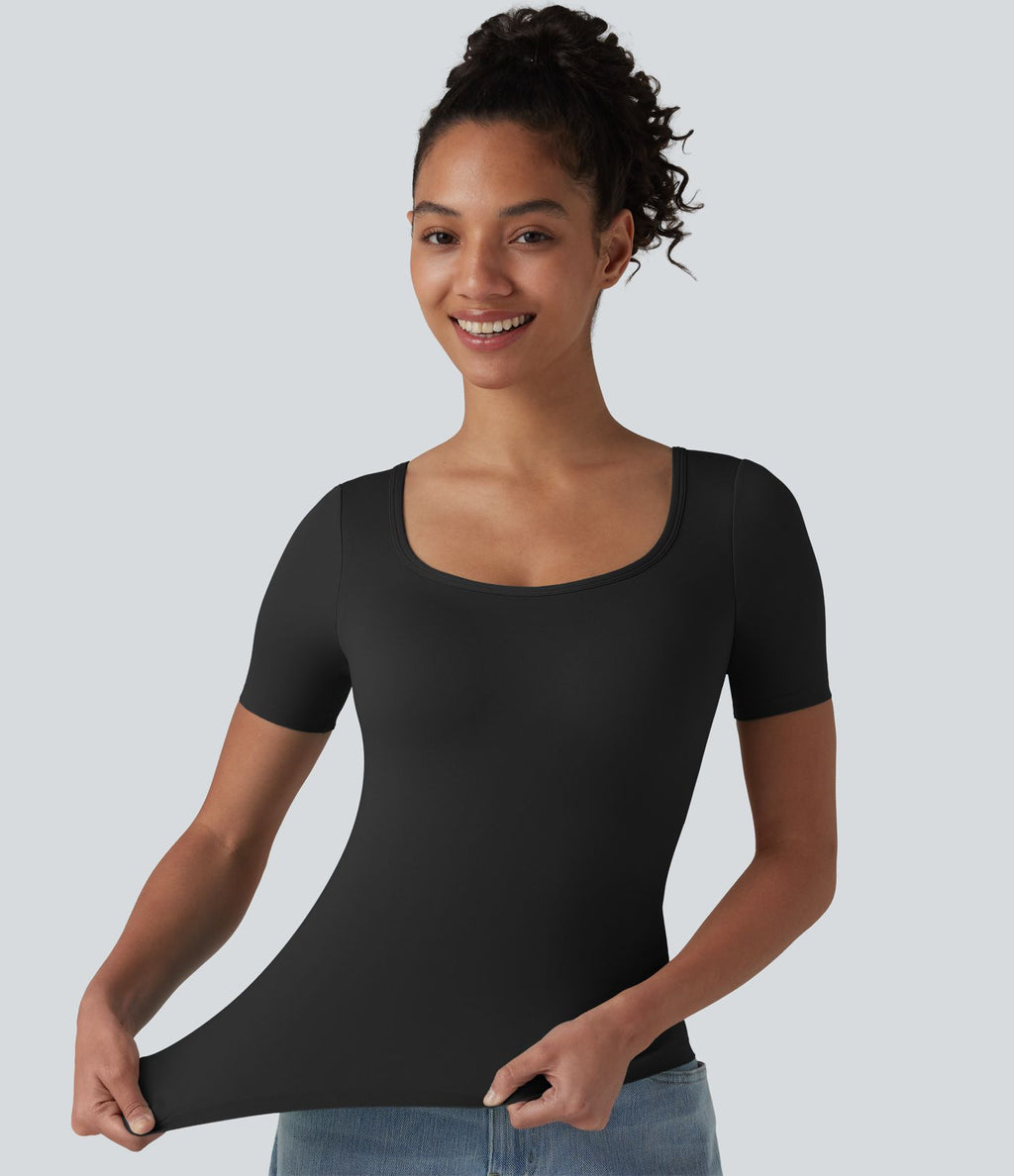 T-shirt casual col rond échancré à manches courtes avec brassière intégrée — Bonnets B-E