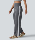 Pantalon droit taille haute à rayures séchage rapide avec poches
