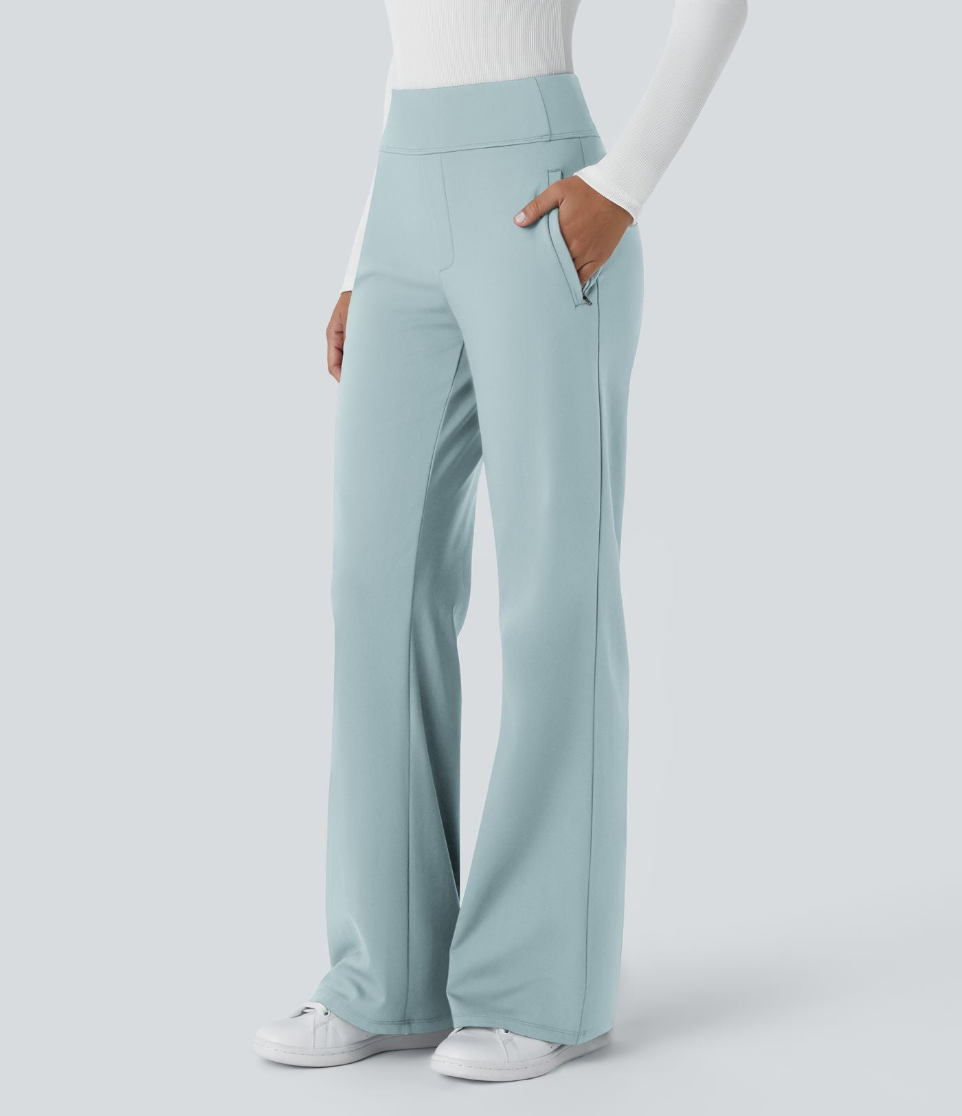 Pantalon tailleur évasé taille mi-haute Halara Flex™ DayStretch avec zip latéral et poches