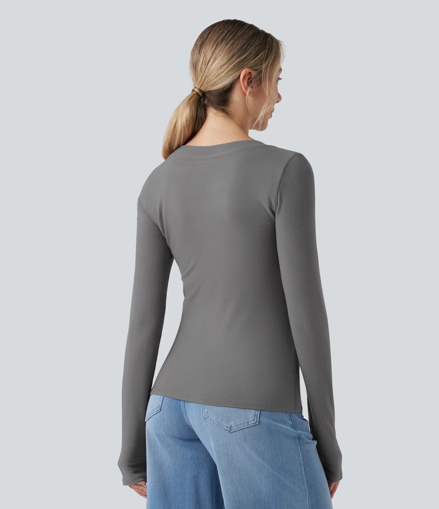 Haut coques moulées effet push-up col arrondi dégagé manches longues bonnets E-G