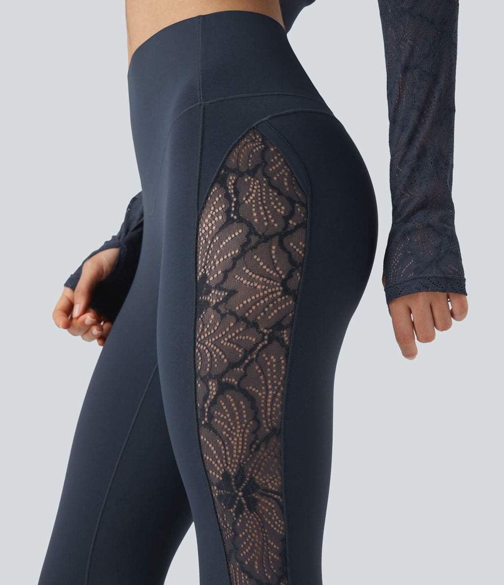 Legging de yoga gainant taille haute avec dentelle contrastée et poche Halara UltraSculpt™