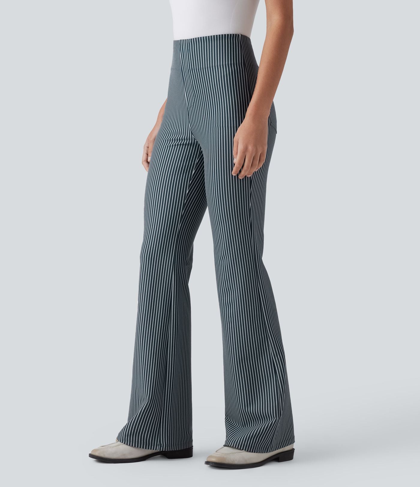 Pantalon de travail Halara Flex™ évasé à rayures, taille haute, avec poches