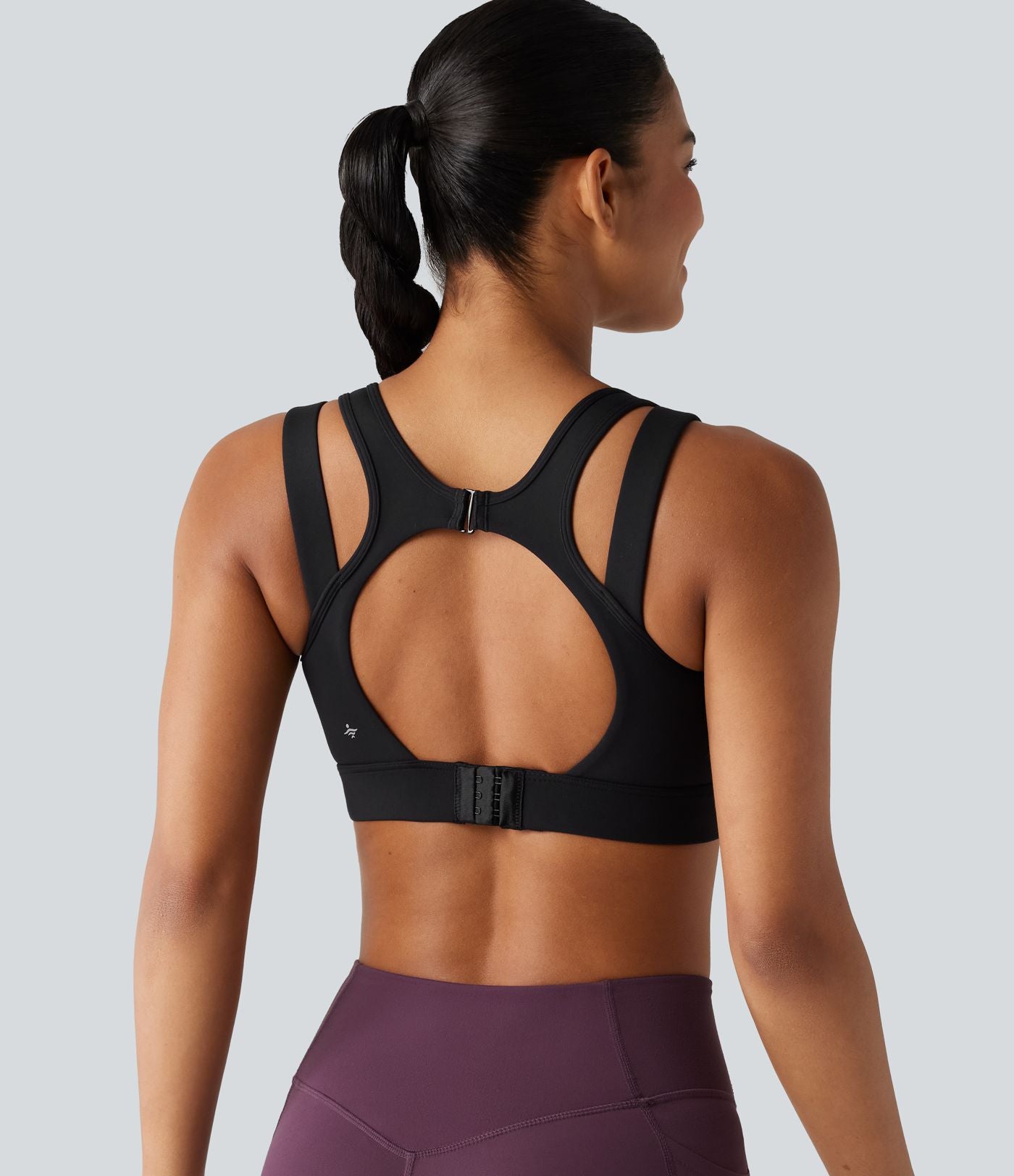 Brassière de sport de running maintien fort col V dos nu avec boucle ajustable et coussinets non amovibles