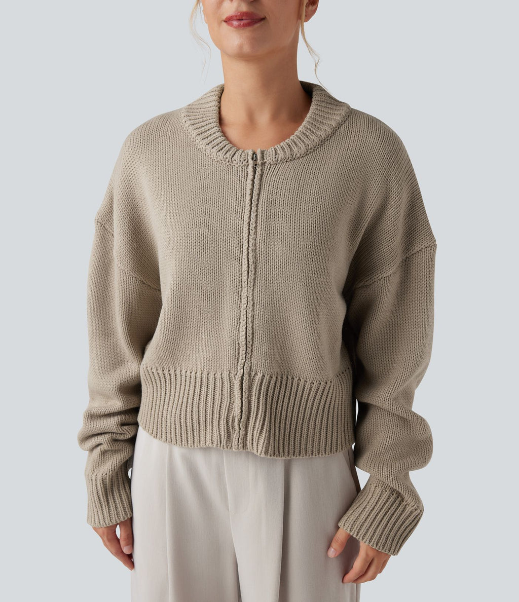 Cardigan bomber zippé à manches longues