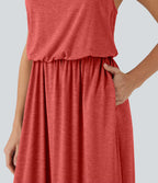 Robe longue fluide type nuisette à bretelles ajustables avec poches