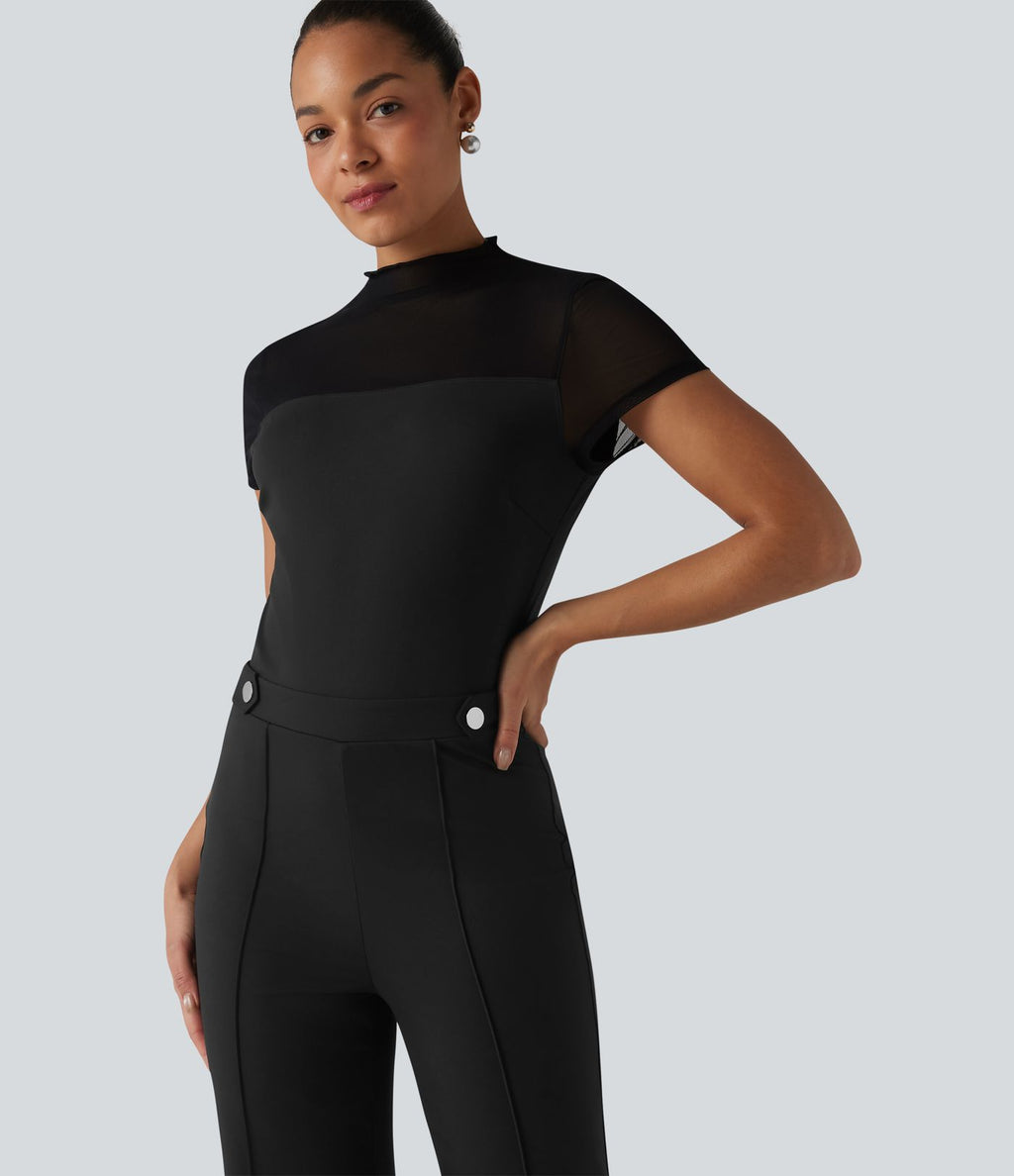 DayStretch Combinaison col rond à manches courtes avec empiècements en mesh contrasté – Édition Easy Peasy