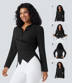 Chemise tailleur portefeuille manches longues avec lien dos