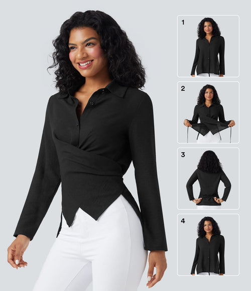 Chemise tailleur portefeuille manches longues avec lien dos