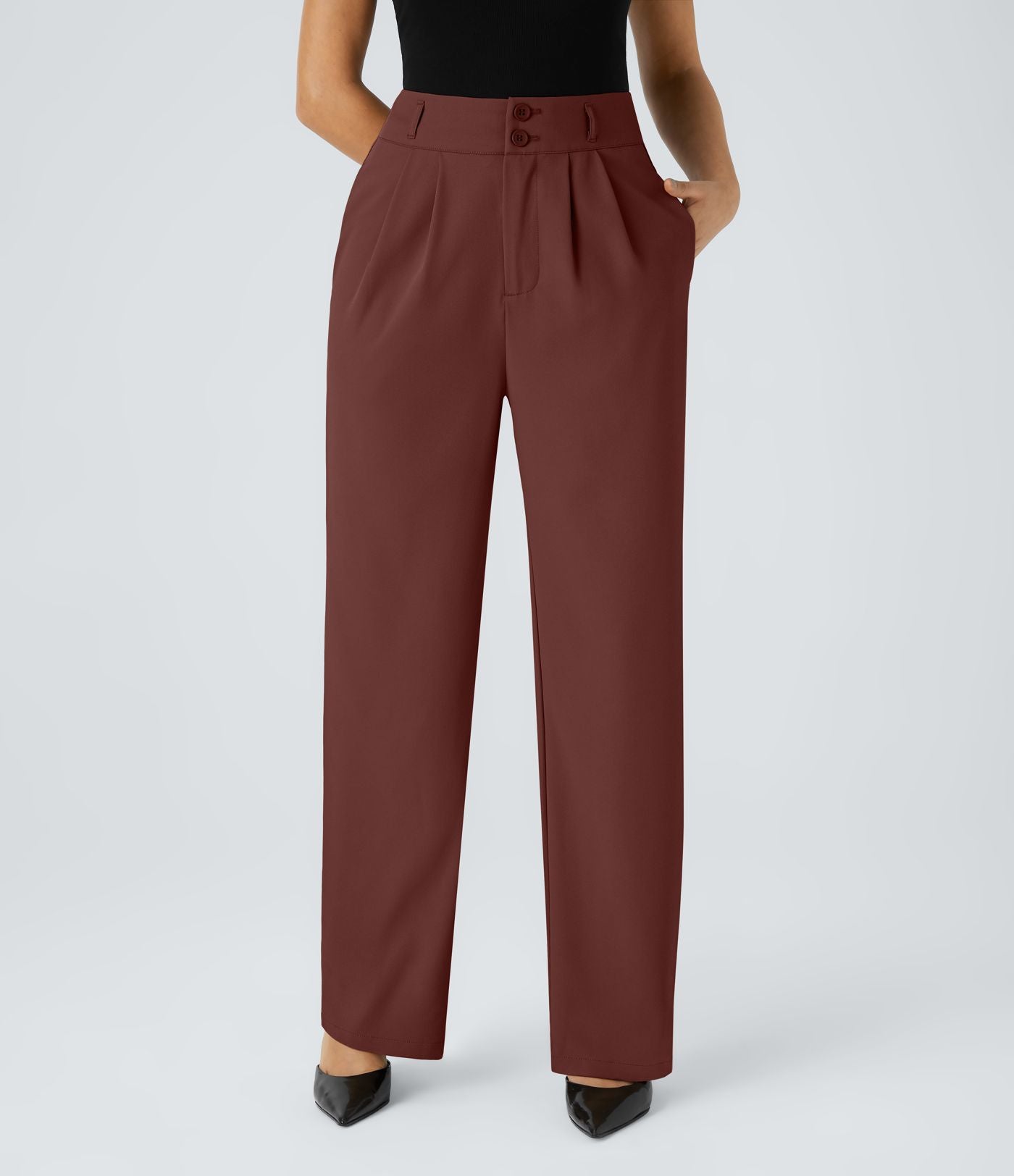 Pantalon de travail Halara Flex™ droit froncé avec poche zippée, taille haute