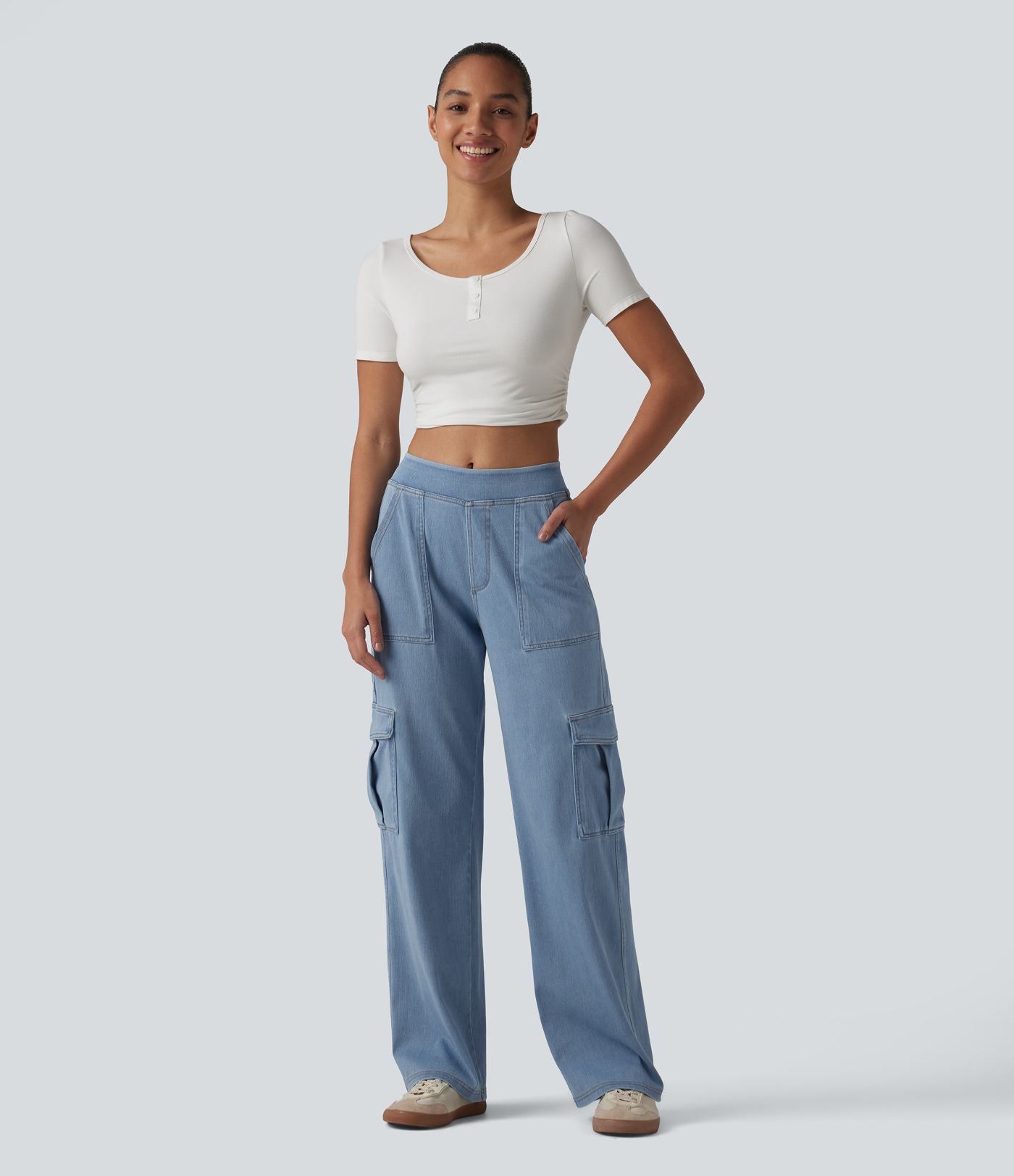 Halara Flex™ Taille Mi-Haute Multiples Poches Jambe Droite Jean Cargo Décontracté Extensible