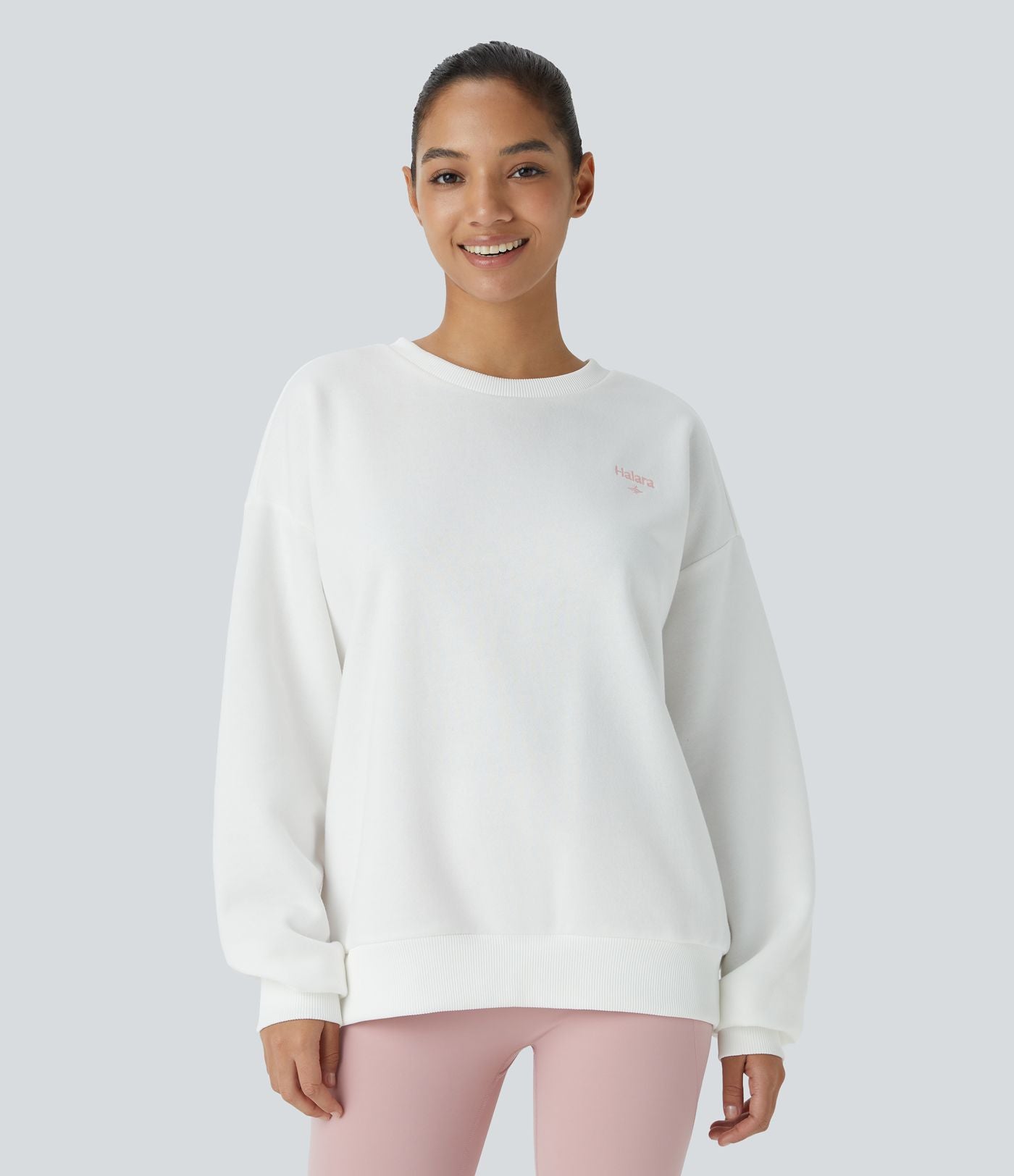 Sweat-shirt décontracté Halara oversize en polaire avec lettrage brodé et bords côtelés contrastés