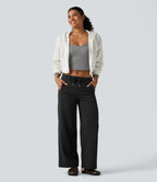 Pantalon de sport coupe droite en polaire, taille basse, cordon de serrage, à poches