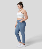 Halara Flex™ Jean Skinny Grande Taille Casual en Tricot Extensible Taille Mi-Haute avec Bouton et Fermeture Éclair et Plusieurs Poches