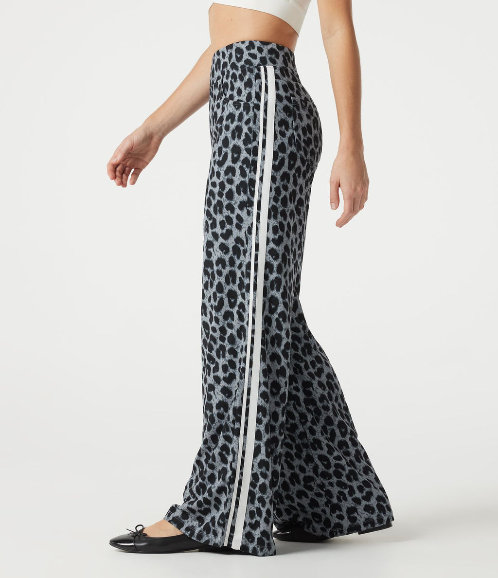 Pantalon léopard décontracté ample color block, taille haute, en tissu gaufré, à poches