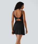 Robe de sport danse 2-pièces SoftlyZero™ Plush double bretelles caraco avec poche A-D