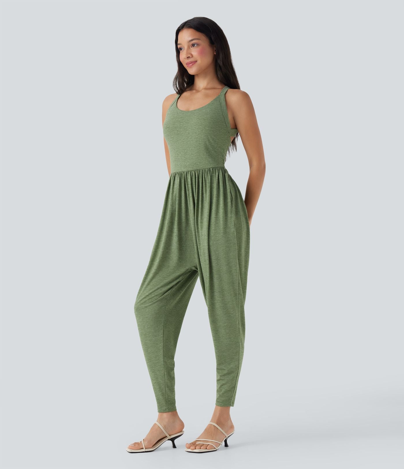 Combinaison sarouel décontractée dos nu torsadé avec brassière intégrée et poches - Édition Easy Peasy