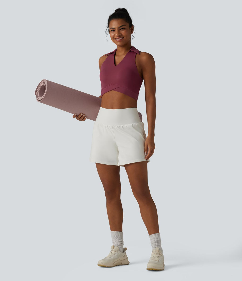 Débardeur de yoga SoftlyZero™ Airy court col V, brassière intégrée, dos nageur, ourlet croisé, à effet frais InstantCool