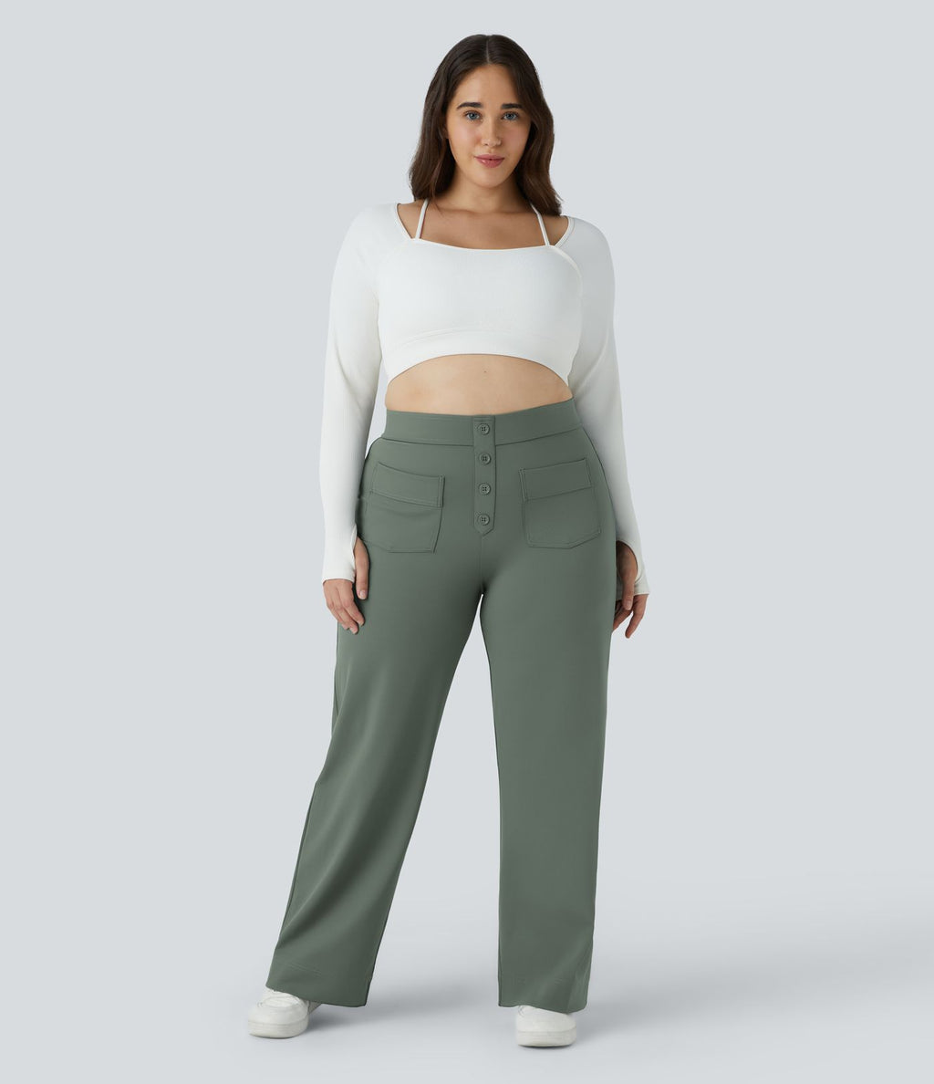 Pantalon coupe droite grande taille taille haute DayStretch avec poches
