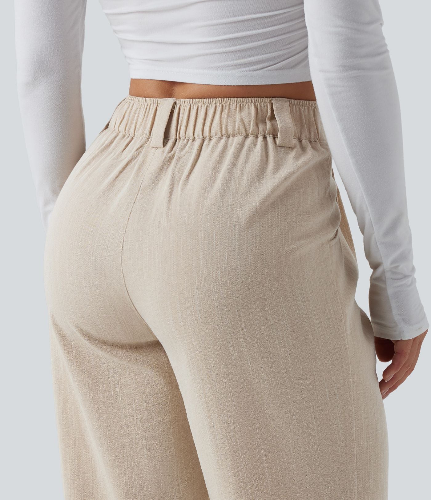 Pantalon décontracté mi-taille effet lin avec poches